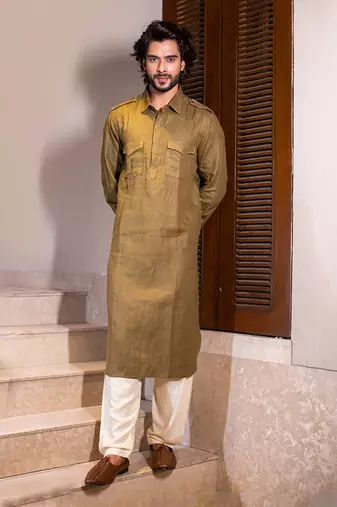 Olive Pathan Kurta With Salwar