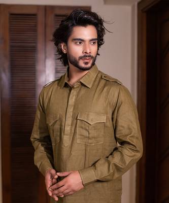 Olive Pathan Kurta With Salwar 3