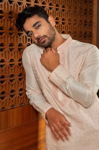 Pink Hand Embroidered Kurta Set
