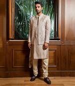 Embroidered Bandhgala With Drape Kurta Set