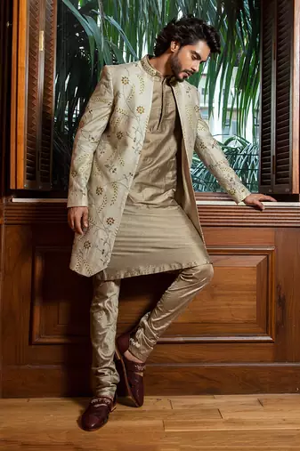 Embroidered Long Bandhgala With Kurta Set