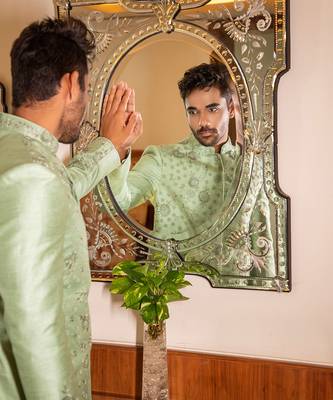 Green Hand Embroidered Sherwani With Kurta Set 3