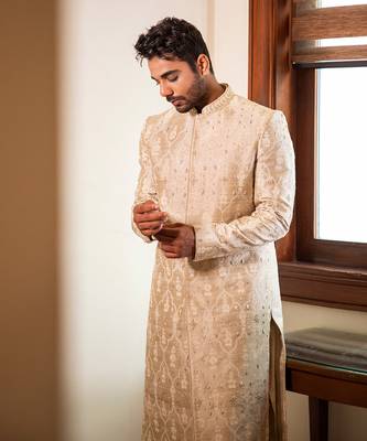 Pearl Hand Embroidered Sherwani With Kurta Set 2