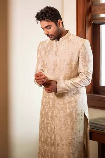 Pearl Hand Embroidered Sherwani With Kurta Set