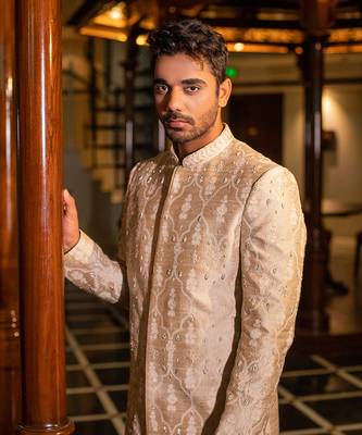 Pearl Hand Embroidered Sherwani With Kurta Set 3