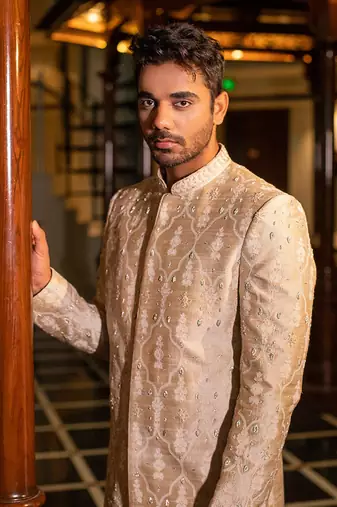 Pearl Hand Embroidered Sherwani With Kurta Set
