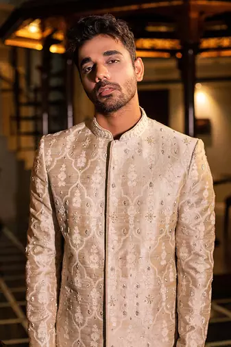 Pearl Hand Embroidered Sherwani With Kurta Set