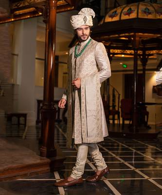 Hand Embroidered Sherwani With Kurta  And Dupatta Set 1