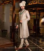 Hand Embroidered Sherwani With Kurta  And Dupatta Set
