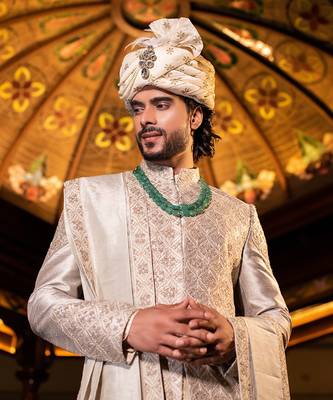 Hand Embroidered Sherwani With Kurta  And Dupatta Set 2