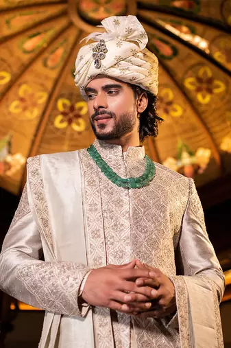 Hand Embroidered Sherwani With Kurta  And Dupatta Set