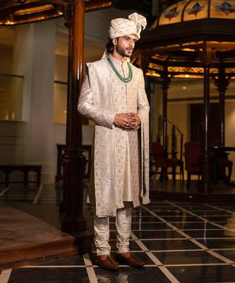 Hand Embroidered Sherwani With Kurta  And Dupatta Set 3