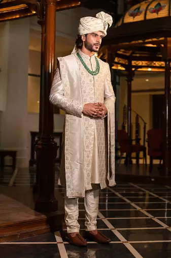 Hand Embroidered Sherwani With Kurta  And Dupatta Set