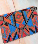 BLACK WITH MULTI COLOR WOMEN BEADED HAND CLUTCH CUM SLING BAG