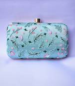 LIGHT SEA GREEN WOMEN SILK SATIN FABRIC EMBROIDED HAND CLUTCH CUM SLING BAG