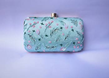 LIGHT SEA GREEN WOMEN SILK SATIN FABRIC EMBROIDED HAND CLUTCH CUM SLING BAG 2
