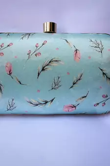 LIGHT SEA GREEN WOMEN SILK SATIN FABRIC EMBROIDED HAND CLUTCH CUM SLING BAG