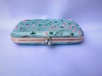 LIGHT SEA GREEN WOMEN SILK SATIN FABRIC EMBROIDED HAND CLUTCH CUM SLING BAG 4