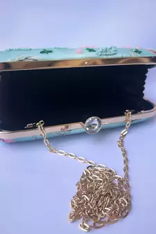 LIGHT SEA GREEN WOMEN SILK SATIN FABRIC EMBROIDED HAND CLUTCH CUM SLING BAG