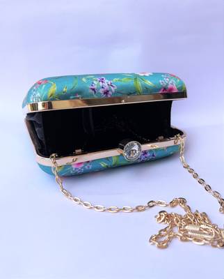 SEA GREEN  WOMEN SILK SATIN FABRIC HAND CLUTCH CUM SLING BAG 4