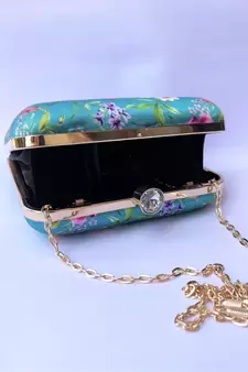 SEA GREEN  WOMEN SILK SATIN FABRIC HAND CLUTCH CUM SLING BAG