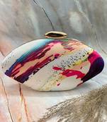 WHITE MULTI COLOR WOMEN SILK SATIN  BOAT SHAPE HAND CLUTCH CUM SLING BAG