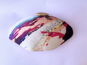 WHITE MULTI COLOR WOMEN SILK SATIN  BOAT SHAPE HAND CLUTCH CUM SLING BAG 2