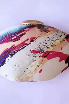 WHITE MULTI COLOR WOMEN SILK SATIN  BOAT SHAPE HAND CLUTCH CUM SLING BAG