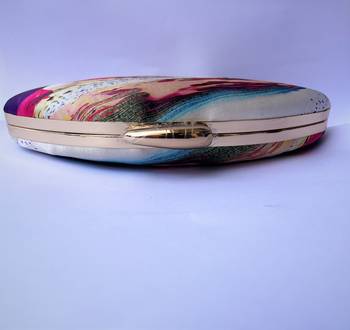 WHITE MULTI COLOR WOMEN SILK SATIN  BOAT SHAPE HAND CLUTCH CUM SLING BAG 3
