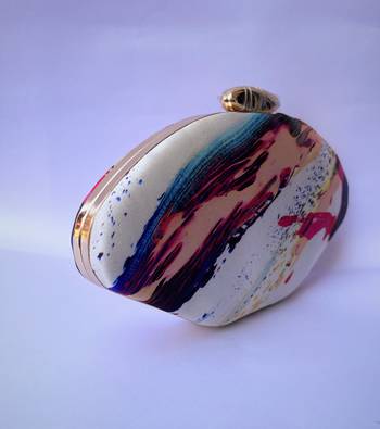 WHITE MULTI COLOR WOMEN SILK SATIN  BOAT SHAPE HAND CLUTCH CUM SLING BAG 5