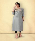 Wevon Designer Patta Grey Colour Kurti In Dola Silk Fabric