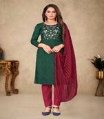 Designer Embroidery Work Green Colour Parampara Cotton Fabric Salwaar Kameez