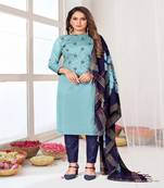 Designer Embroidery Work With Printed Sky Blue Colour Zara Silk Fabric Salwaar Kameez