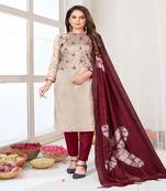 Designer Embroidery Work With Printed Cream Colour Zara Silk Fabric Salwaar Kameez