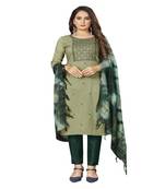 Designer Embroidery Work With Printed Green Colour Parampara Silk Fabric Salwaar Kameez
