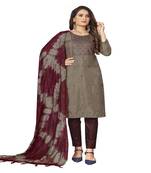 Designer Embroidery Work With Printed Beige Colour Parampara Silk Fabric Salwaar Kameez