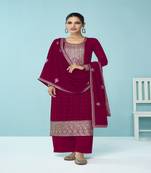 Heavy Embroidery Work Pink Colour Faux Georgette Fabric Salwaar Suits