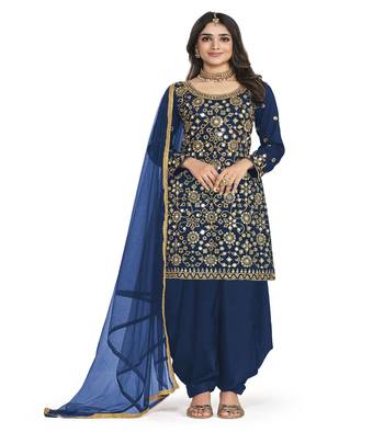  Heavy Mirror Embroidery Blue Colour Punjabi Salwar Suit 1