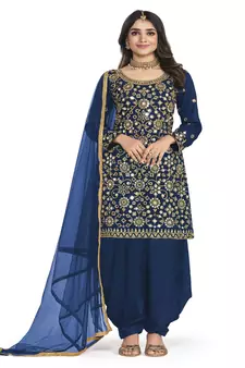  Heavy Mirror Embroidery Blue Colour Punjabi Salwar Suit