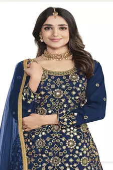  Heavy Mirror Embroidery Blue Colour Punjabi Salwar Suit