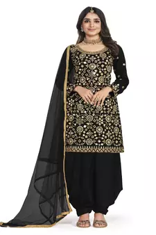 Black Colour Mirror Embroidery Punjabi Salwar Suit