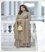 Trendy Multy Thread Embroidery Work Beige Colour Salwaar Kameez