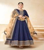 Traditional Woven Butti With Embroidery Work Blue Colour Salwaar Kameez