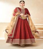 Traditional Woven Butti With Embroidery Work Maroon Colour Salwaar Kameez