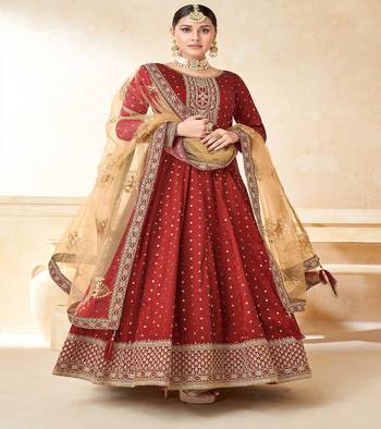 Traditional Woven Butti With Embroidery Maroon Colour Salwaar Kameez 3
