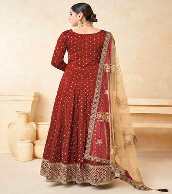Traditional Woven Butti With Embroidery Maroon Colour Salwaar Kameez 4