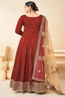 Traditional Woven Butti With Embroidery Maroon Colour Salwaar Kameez