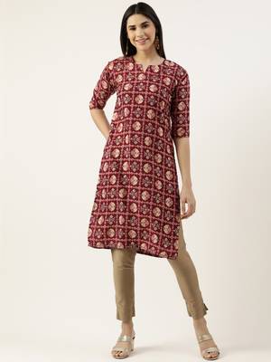 Wine printed cotton cotton-kurtis 1
