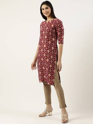 Wine printed cotton cotton-kurtis 2