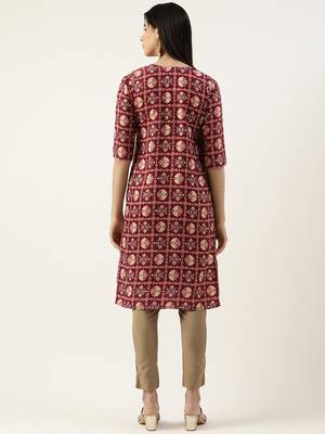 Wine printed cotton cotton-kurtis 3